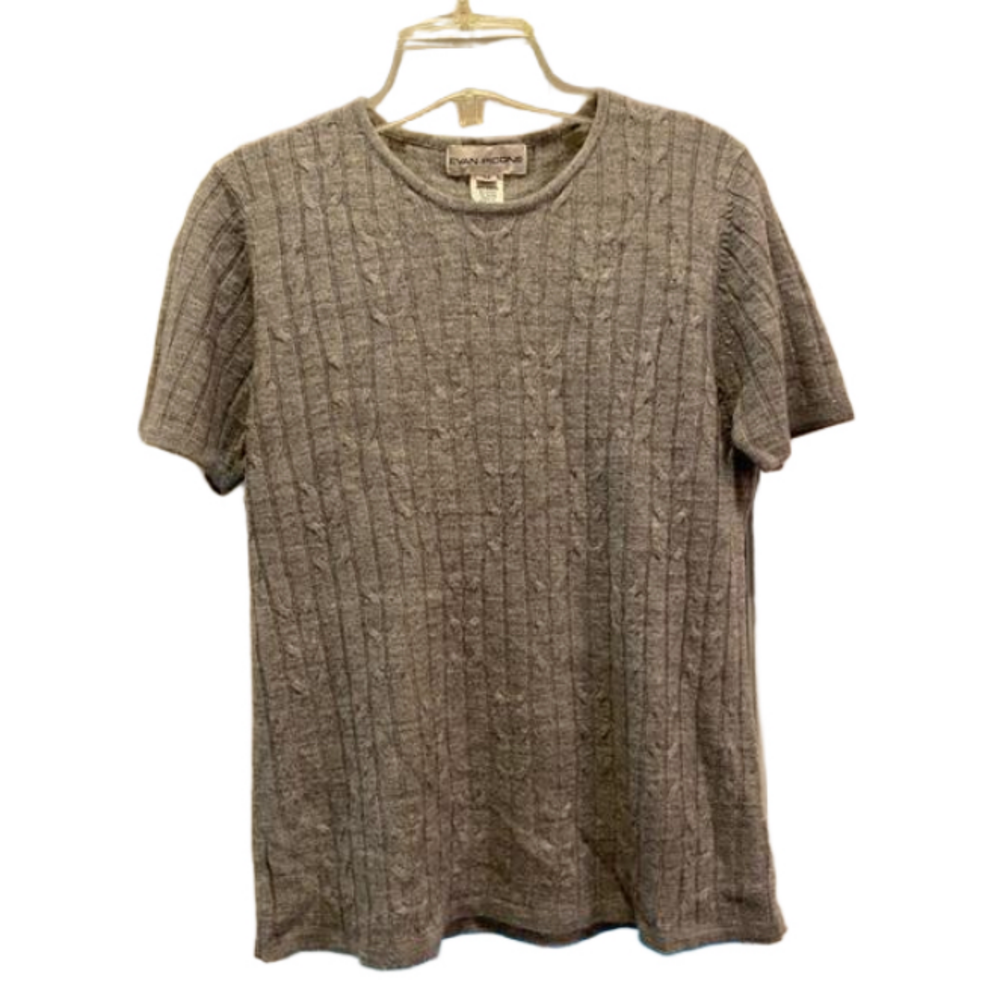 VINTAGE! EVAN-PICONE Gray Cable Knit Short Sleeved Women's Sweater ~Size M